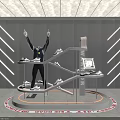 Modern Sneakers Store With Mannequin Display Sneakers On Staircase Rack And World 99 Logo