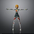 3D Character Model With Orange Hair White Green Red Bodysuit Arms Outstretched