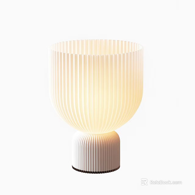 White Pleated Lampshade Table Lamp With Illuminated Base And Modern Design 3d model 