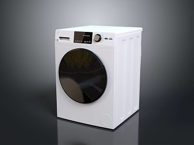 White Front Load Washing Machine with Digital Display and Energy Efficient Design 3d model