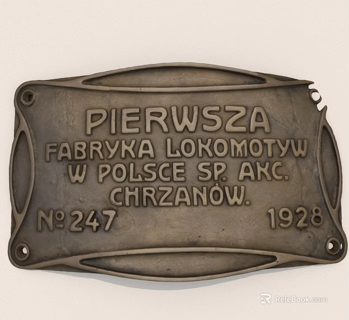 Historical First Polish Locomotive Factory Chrzanów 1928 Plaque Number 247 3d model 
