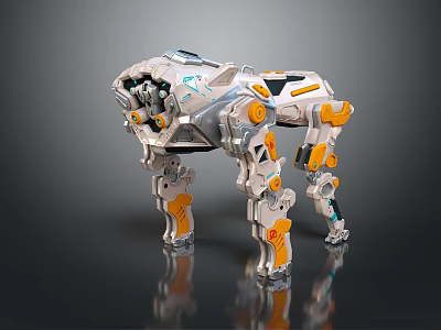 Smart Quadruped Robot With Modern Mechanical Design Orange Silver Components Joint Details And Reflective Surface 3d model