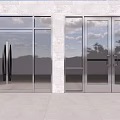 Modern Glass Double Doors with Metal Frame Stone Wall and Sky Reflection for Building Entrance