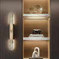 Stylish Decorative Ornament Set On Lighted Display Shelf With Marble Top And Bull Figurine