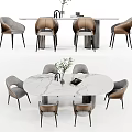 Modern Dining Table Set With Marble Tabletop And Gray Brown Chairs 3d model