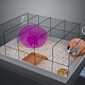 Hamster Cage Setup With Pink Exercise Ball Orange Hideout And Wood Shavings