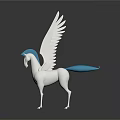 White Pegasus Sculpture With Blue Mane Tail And Wings On Dark Background