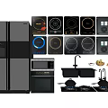 Modern Kitchen Appliances Collection Including Refrigerator Induction Cooktops Microwave And Oven