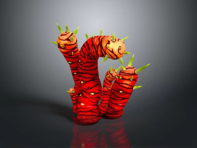 Red Worm Like Creature With Yellow Spots And Green Spikes 3D Render 3d model