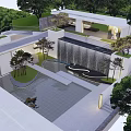 Modern Garden Landscape With Pool Waterfall Trees And Modern Architecture Elements 3d model