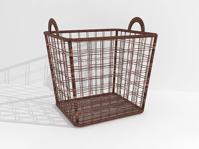 Brown Square Woven Storage Basket With Two Handles For Home Organizing 3d model