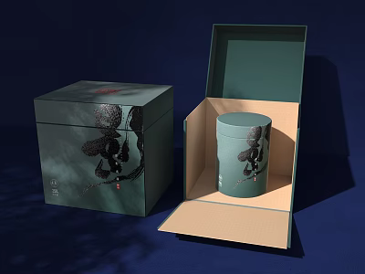 Decorative Ornament Set With Green Boxes Open Box And Cylindrical Container Black Patterns 3d model