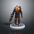 Mechanical Sci Fi Character With Glowing Yellow Eyes Armor And Drill Weapon On Circular Base 3d model