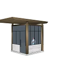 Modern Security Booth With Glass Walls Metal Frame Roof And Person Inside