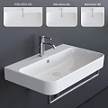 White Wall Mounted Washbasin With Sleek Silver Faucet On Gray Wall And Three White Above
