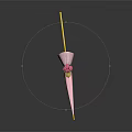 Stylish Pink Umbrella With Yellow Handle And Pink Flower Decoration