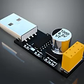 Electronic Circuit Board Module With USB Connector Capacitor And Yellow Terminal