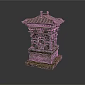 Traditional Stone Pavilion with Tiled Roof and Moss Covered Base in Classic Design