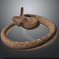 Pink Coiled Snake With White Markings And Horned Head On Dark Background