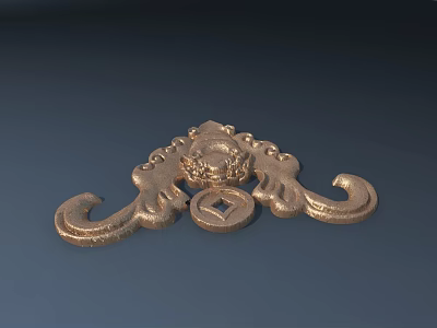 Golden Ornamental Sculpture Carving With Intricate Patterns Curved Designs And Central Circular Element 3d model