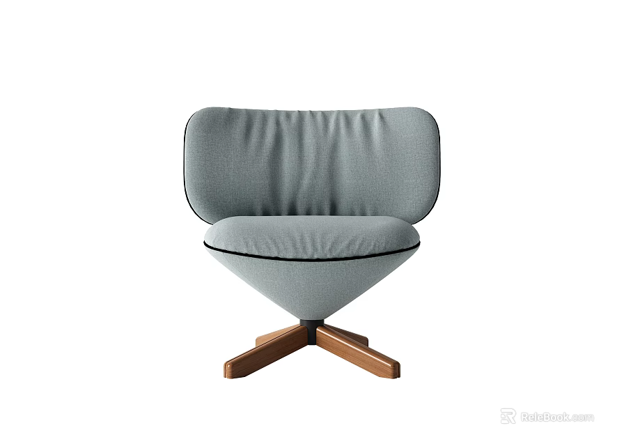 Light Gray Upholstered Single Sofa with Pleated Design and Wooden Cross Base 3d model 