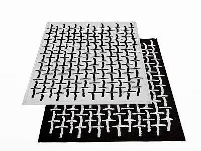 Two Black And White Square Rugs Featuring Intersecting Lines Pattern Design 3d model