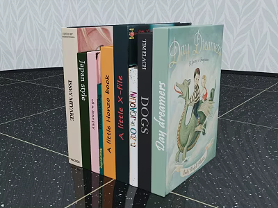 Row of Books with Pet Lifestyle Titles and Polly Dunbar Children's Story on Textured Wall 3d model