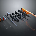 Various Military Weapons Including Rifles Handguns And Grenade Displayed On Dark Surface
