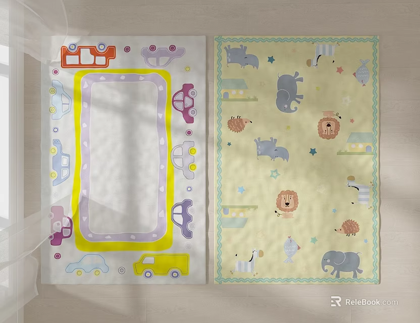 Colorful Square Rugs With Animal And Car Patterns For Kids Room Decor 3d model 
