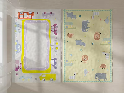 Colorful Square Rugs With Animal And Car Patterns For Kids Room Decor 3d model