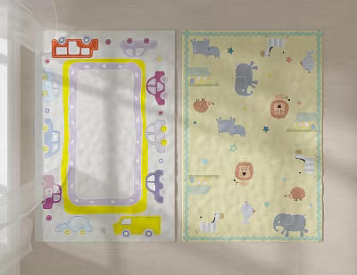 Colorful Square Rugs With Animal And Car Patterns For Kids Room Decor 3d model