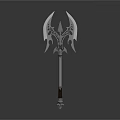 Mythical Double Bladed Axe With Ornate Metal Design And Spiked Blades