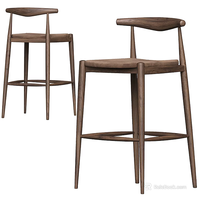 Modern Wooden Bar Stools With Backrest Design For Home Bar And Kitchen 3d model 