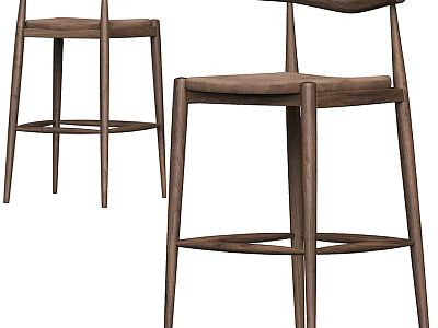 Modern Wooden Bar Stools With Backrest Design For Home Bar And Kitchen 3d model