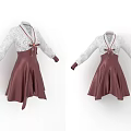 Women's White Lace Top Burgundy Skirt Dress With Bow Tie And Asymmetrical Hem