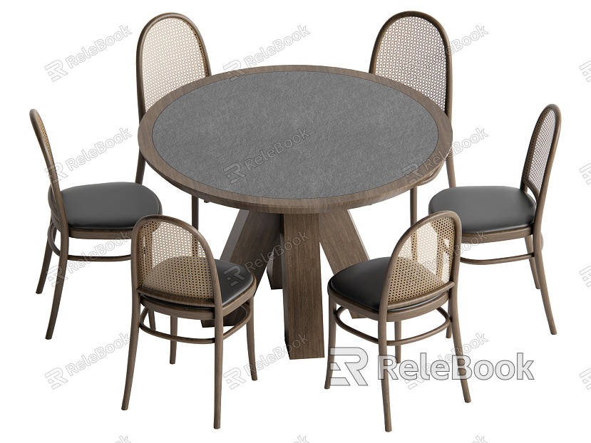 Middle style dining table and chair combination model