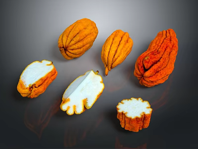 Fresh orange vegetables with white flesh whole and sliced displayed on dark background 3d model