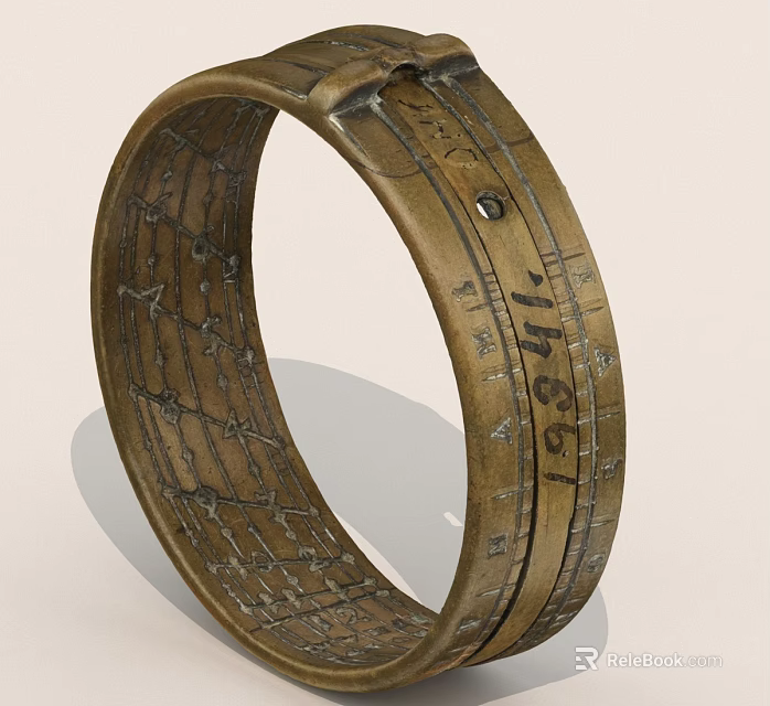 Detailed Ancient Bronze Circular Instrument With Engraved Scales And Inscriptions 3d model 