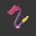 3D Dragon Model Featuring Pink Head Sharp Teeth Gray Body Yellow Lightning Tail White Claws