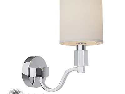 Modern Wall Sconce Lighting Fixture With Chrome Curved Arm And White Fabric Shade 3d model