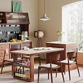 Modern Wooden Dining Table Set With Chairs Vase Flowers And Natural Light