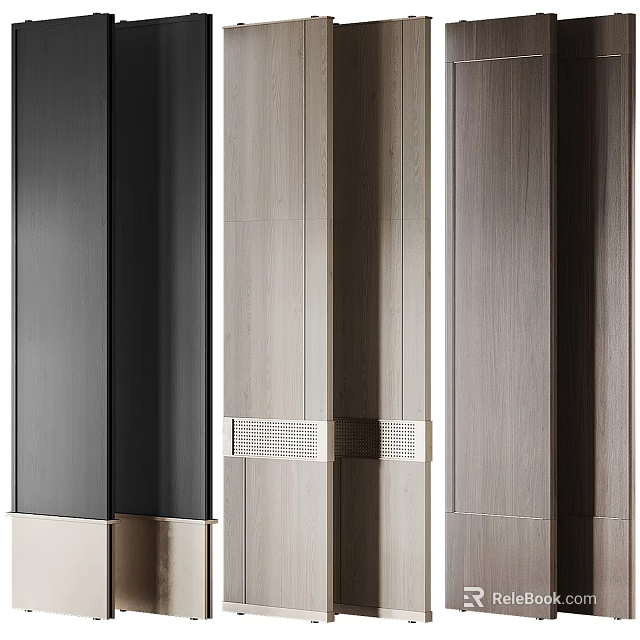 Sleek Modern Partition Design With Wooden Black Finish Panels And Metal Base Grilles 3d model 