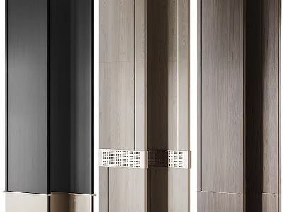 Sleek Modern Partition Design With Wooden Black Finish Panels And Metal Base Grilles 3d model