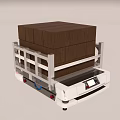 White Utility Vehicle Transporting Wooden Boxes With Railing Platform And Structure 3d model