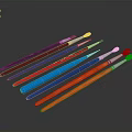 Colorful Household Brushes In Various Colors Arranged Neatly For Daily Use