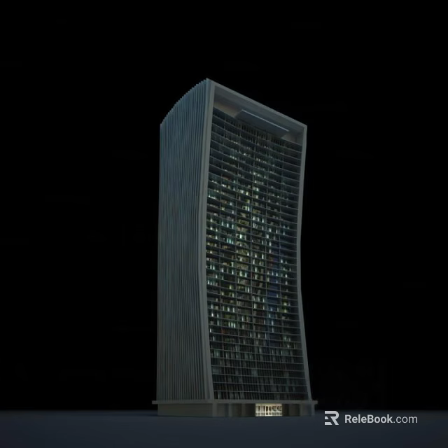 Modern Twisted Skyscraper Building With Glass Facade And Night Lights 3d model