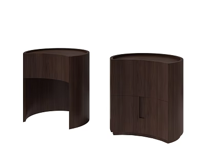 Modern Wooden Bedside Tables Set of Two With Curved Design And Drawer Storage 3d model