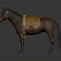 Brown Horse With Yellow And Green Saddle And White Mane On Gray Background