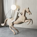 Hand Carved Wooden Horse Rider Sculpture In Leaping Pose With Modern Interior Decor