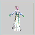 Tech Exhibition Hall Showcases Ancient Costume With Blue White Gold Decorations And Long Sleeves